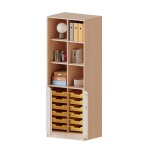 ErgoTray Schrank, 2reihig, B/H/T70,3x190x50cm, 2OH unten Türen, 12 flache Boxen, oben 3OH Regal 